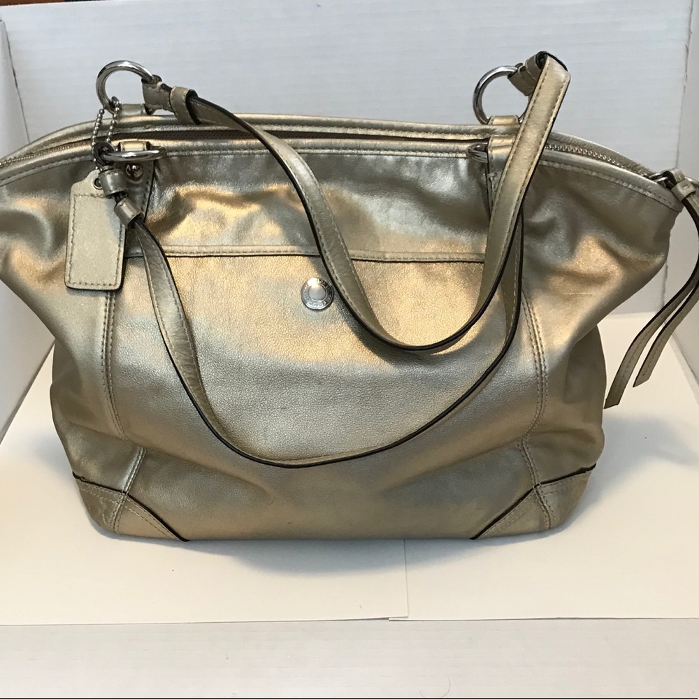 Coach Gold Metallic LEAH Tote - Picture 6 of 8